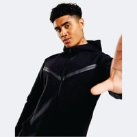 Ensemble de survêtement streetwear OEM en molleton technique 100 % coton imprimé noir pour homme, avec sweat à capuche zippé et pantalon de jogging