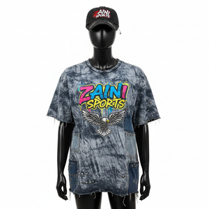 Nouveau design T-shirts en satin délavé à l'acide pour femmes Meilleure vente Col rond avec motif à carreaux Respirant Grande taille Conception de logo personnalisée Coton - Product Image 6