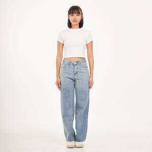 Babytee <b>Cropped</b> Tshirt Breathable Anti-Pilling Short Sleeve <b>White</b> Color O-Neck Collar <b>Women's</b> <b>Tops</b> Clothing Made in Thailand - Product Image 1