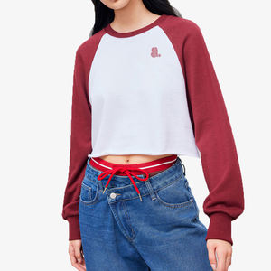 Sudadera de cuello redondo con bordado raglán para mujer, 300g, peso de tela, impresión Digital, mangas completas informales de invierno, servicio OEM - Product Image 3