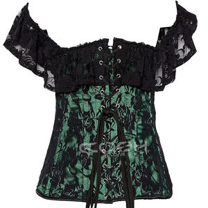 Corset en satin vert avec superposition en dentelle, bustier pour femmes - Product Image 6