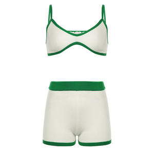 Ensemble de sport 2 pièces pour femmes, respirant, pour l'été, yoga, fitness, avec soutien-gorge de sport sans dos et short côtelé contrasté, vêtements de sport actifs pour la salle de sport - Product Image 2