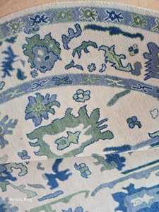 Alfombra de algodón azul de 9 pies hecha a mano, Diseño Artesanal persa Oushak turco Vintage, juego de alfombrillas de Golf de alta calidad - Product Image 3