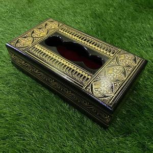 กล่องกระดาษทิชชู่สีดำและสีเหลืองศิลปะแบบดั้งเดิมกล่องกระดาษทิชชู่ทาสีด้วยมือดีไซน์กล่องกระดาษทิชชู่ทาสีมือ - Product Image 4