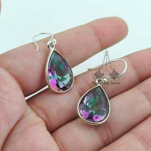 Boucles d'oreilles pendantes en topaze mystique, faites à la main, en argent sterling, pierres précieuses, idée cadeau pour femme pour un anniversaire, un anniversaire de mariage ou Noël - Product Image 5