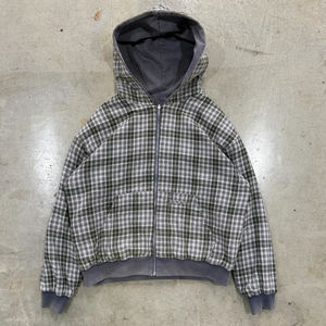 Custom Acid Wash Double Layer hoodie Reversible <b>Zip</b> <b>up</b> Plaid Cropped Boxy fit Hoodie <b>Jacket</b> for Men - Product Image 5