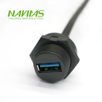 Cable de Extensión USB 3.0 Hembra para Montaje en Panel, Impermeable, con Aislamiento de PVC para Uso Automotriz y en Exteriores