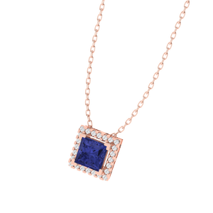 Colgante de Piedra Preciosa de Circonita Cúbica Tanzanita con Corte Princesa, Chapado en Oro Rodio/Oro Amarillo, Cadena de 18 Pulgadas, 9.6mm de Ancho, 1.2g, Fino - Product Image 2