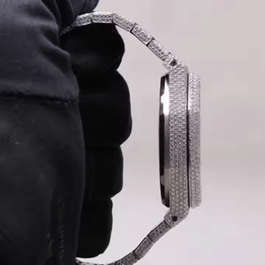 Montre à diamant Moissanite à cadran blanc classique de luxe pour hommes, mouvement en acier inoxydable pour cadran en verre d'affaires - Product Image 4