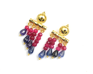 Conjunto de pendientes de calcedonia y amatista rosa, joyería chapada en oro con forma de piedra preciosa, regalo hecho a mano - Product Image 3