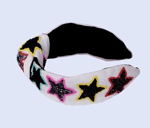 Trendy Versatile High Quality Fabric Bead Embellishments Multicolor Star Beaded <b>Headband</b> Luxury <b>Padded</b> Hairband Boutique - Product Image 4