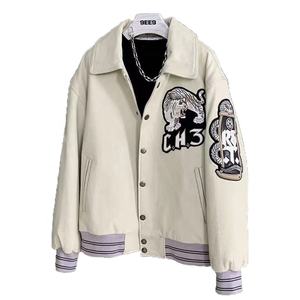 Veste en cuir de mouton véritable de qualité supérieure |   Aviateur brodé à motif tigre de haute qualité |   Veste de sport épaisse noire et blanche pour homme - Product Image 1