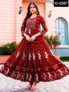 Ropa étnica india Vestido largo de rayón estilo Anarkali Estampado con trabajo de bordado Kurtis para Festival y ropa informal Kurtis estampado - Product Image 6