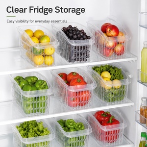 Transparent Eco-Friendly Stackable Refrigerator Organizer <b>Basket</b> with Handle Ventilated <b>Plastic</b> Fridge and Pantry Storage Bin - Product Image 5