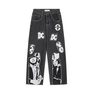 Pantalon droit en denim épais de qualité supérieure pour homme Jean baggy vintage délavé imprimé personnalisé respirant taille moyenne décontracté pour l'automne - Product Image 1