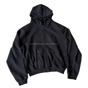 HLD24059MH Sudadera con Capucha Corta y Holgada para Hombre, con Estampado 3D en Relieve, Cierre de Cremallera, Estilo Desgastado - Product Image 2