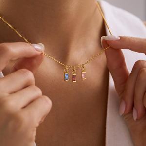 Collier personnalisé multi-pierres de naissance en forme de baguette, bijoux de famille, argent sterling 925 plaqué or 14 carats - Product Image 4