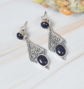 Pendientes de piedra solar azul, pendientes de tuerca de piedras preciosas de Plata de Ley 925, joyería hecha a mano, diseño de piedra natal de junio, regalo para ella - Product Image 3