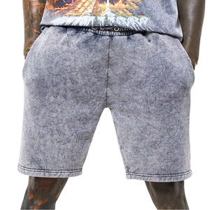 Short respirant délavé à l'acide avec logo personnalisé pour hommes, dernier modèle, short lourd à cordon avec ceinture pour hommes - Product Image 1