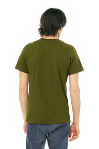 T-shirt en jersey de coton bio poli vert olive pour homme, col rond, manches courtes, couleur unie, streetwear décontracté, vente en gros - Product Image 3