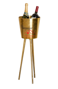 Poignée Vente Chaude En Laiton Antique Fini Boisson Refroidisseur De Vin avec Stands Dernière Conception Décoratif Seau À Vin Avec Cuir - Product Image 4