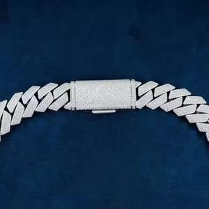 Cadena de eslabones cubanos de plata de lujo totalmente helado D Color VVS tachonado Moissanite Diamond Tester para boda - Product Image 5