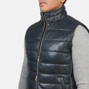 Gilet matelassé d'hiver décontracté Reeves en cuir bleu, coupe-vent, imperméable, léger, personnalisable, en polyester tricoté pour l'extérieur - Product Image 6