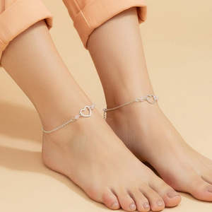 Chaîne de cheville en or 14 carats avec papillon, diamant et perle en forme de cœur pour femme, prête à offrir - Product Image 1