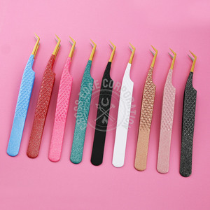 Pinzas con purpurina de 45 grados de etiqueta privada, punta de fibra de acero inoxidable, volumen, extensión de pestañas, aislamiento, pinzas rusas Pantone - Product Image 2