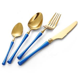 Juego de cubiertos antioxidantes de acero inoxidable chapado en oro puro de primera calidad, juegos de cubiertos de lujo modernos superventas para regalo y uso en servicio - Product Image 1