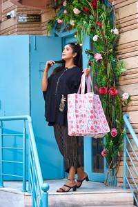 Main bloc imprimé coton sac fourre-tout léger Durable Portable écologique réutilisable sac à provisions fait à la main pour les femmes rouge Floral - Product Image 3