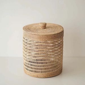 Rattan Bamboo Natural Wood Basket Weaving Handcrafted Baskets <b>with</b> Handle and <b>Lid</b> From Vietnam - Product Image 3