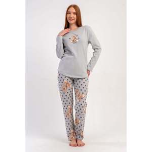 Conjunto de Pijama KADIN 2IPLIK con Cuello Redondo y Manga Larga, Diseño Ovalado - Gris - Gris - Product Image 1