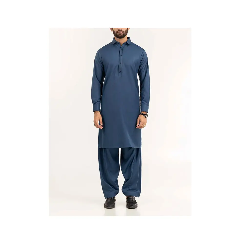 100% Cotton blue Color Eid Festival Kurta Shalwar High Quality Custom Made Casual Style Afghani dresses