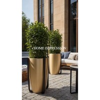 Ventes en gros de pots de fleurs artificielles modernes, support en métal plaqué chrome doré, qualité supérieure, écologiques, pour l'extérieur, jardin