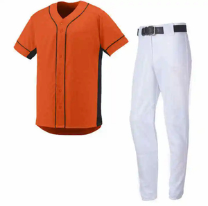 Ensemble uniforme pour homme, maillot de baseball orange, pantalon blanc, col en V, manches courtes, boutons sur le devant, polyester respirant, ELEVANCIA INDUSTRIES - Product Image 1