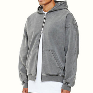 Sweat-shirts à capuche zippés personnalisés avec logo, 360 grammes, 100 % coton, épaules tombantes, coupe oversize, hiver, brodés - Product Image 2