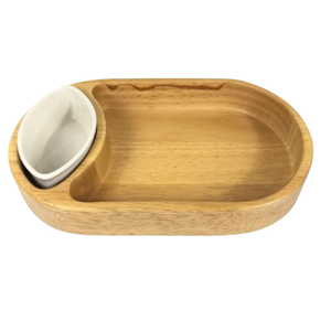 Bol à chips et à trempette en bois d'acacia de haute qualité, pour servir des chips et d'autres collations avec des trempettes - Product Image 1