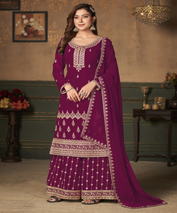 Designer Georgette Embroidery Sequence Work <b>Top</b> Sharara with Dupatta <b>Indian</b> and Pakistani Wear Wholesale Price Manufacturer Alphanumero - Product Image 1