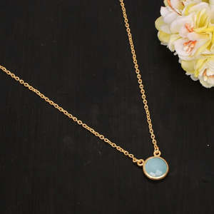 Collar de piedras preciosas de Calcedonia de agua de plata de ley 92,5, cadena de eslabones chapada en oro de estilo religioso para boda o regalo - Product Image 2