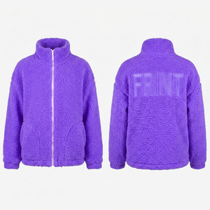 Veste polaire Sherpa pour femme, entièrement zippée, col montant, manteau doux effet teddy, coupe ample, vêtement d'extérieur d'hiver, logo personnalisé, fausse fourrure, élégante et épaisse - Product Image 3