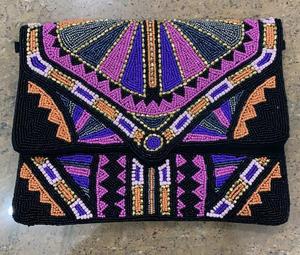 Handmade Floral Embroidered Satin Evening <b>Clutch</b> with Beaded Decoration Tassel Trim Zipper Closure and Chain Strap for Party - Product Image 2