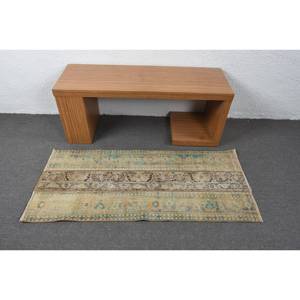 Alfombra vintage de lana turca de 2,2x4,8 pies, tejido plano de retazos beige y azul para decoración de sala de estar con respaldo de látex - Product Image 3