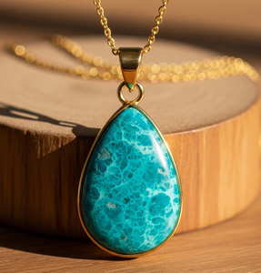 925 Sterling Silver Dainty Chain Daily Wear Bohème Naturel Chrysocolle Ovale Forme Ronde Pendentif Lunette Réglage Cristal De Guérison - Product Image 5