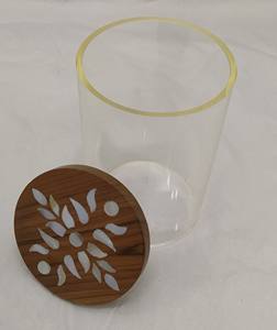 Boîte de rangement de luxe pour la maison ustensiles de cuisine accessoires Design moderne couleur claire forme ronde acrylique et bois boîtes de rangement bacs pot - Product Image 5