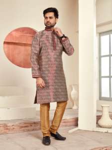 Royal Export Surat Gujarat Fabricante Jacquard Seda Hombres Boda Kurta con pijama de seda Ropa india y pakistaní - Product Image 3