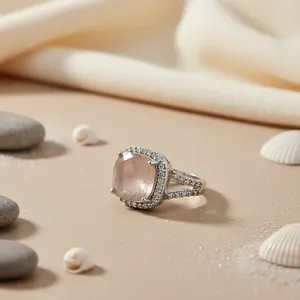 "Romantic Rhodium Plated Gemstone Flower <b>Ring</b> for Women-Brass Crafted" - Product Image 1