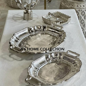 Forme ovale argentée design fait à la main en aluminium métal créatif sous les plats et assiettes émaillés lot de 2 plateaux - Product Image 3