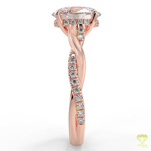 Impresionante anillo de diamantes cultivados en laboratorio de corte ovalado con una banda de pavé retorcida Moderno, elegante y perfecto para compromisos - Product Image 5