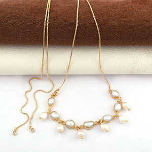 สายสร้อยไข่มุกน้ำจืดธรรมชาติสำหรับผู้หญิงสายรัดเอวปรับได้ทำจากลวดไข่มุกแท้เข็มขัดปรับได้ - Product Image 2